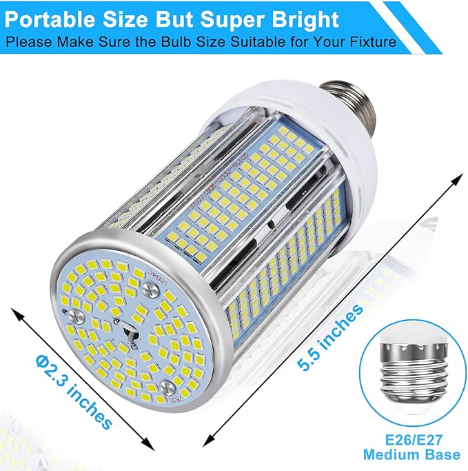 50W LED Corn Bulb, 6000 Lumens 5000K Daylight White, E26/E27 Base