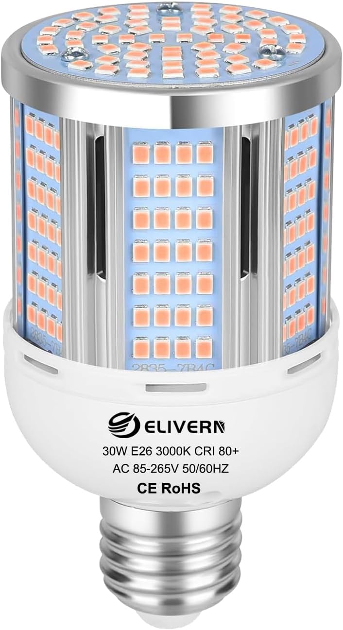 30W LED Corn Light Bulb 3000 Lumen Led Corn Bulb 3000K Warm White E26/E27 Base LED Light Bulb for Home Garage Lighting Garage Backyard Offic