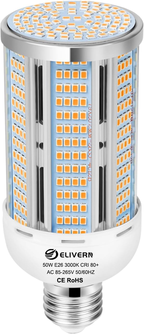 50W LED Corn Light Bulb 6000 Lumen Led Corn Bulb Super Bright 3000K Warm White E26/E27 Base LED Light Bulb for Home Garage Lighting Garage B