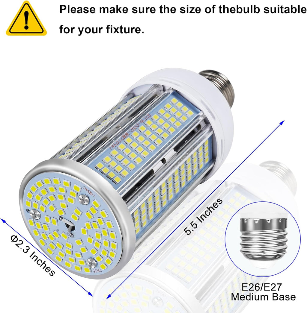 60W LED Corn Bulb, 6000 Lumens 5000K Daylight White, E26 Base