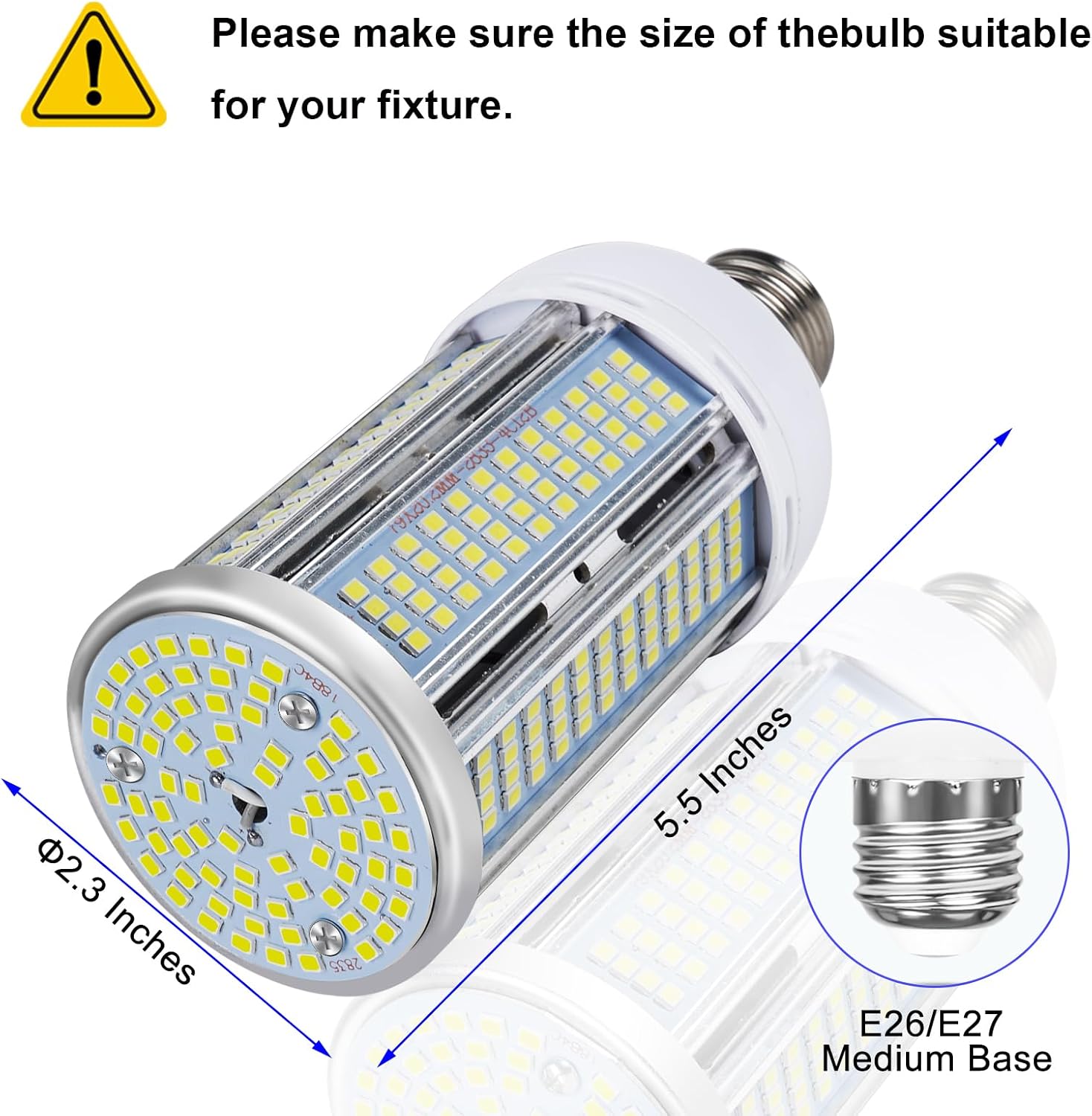 50W LED Corn Bulb, 6000 Lumens 6000K Daylight, E26/E27 Base