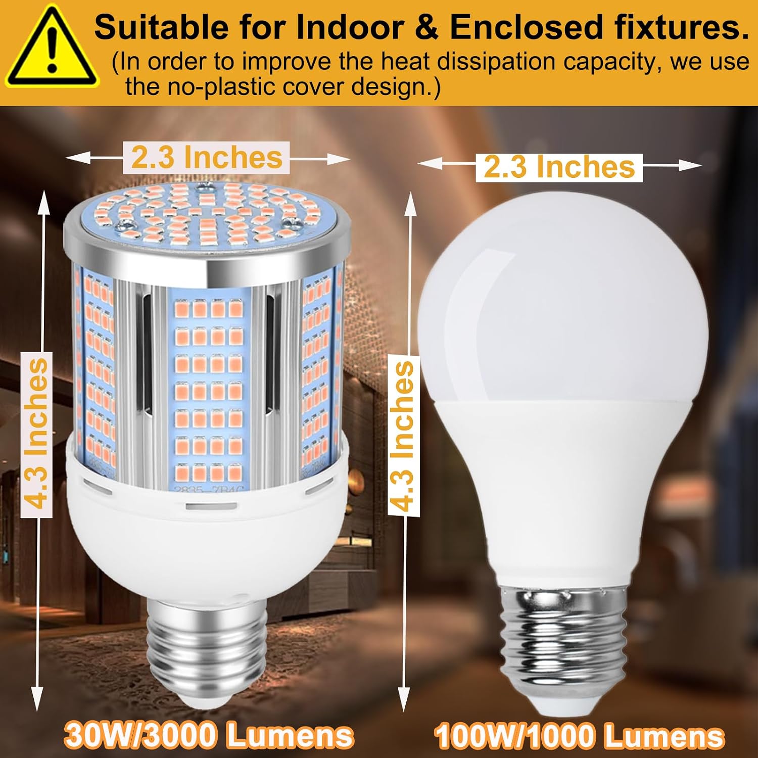 30W LED Corn Light Bulb 3000 Lumen Led Corn Bulb 3000K Warm White E26/E27 Base LED Light Bulb for Home Garage Lighting Garage Backyard Offic