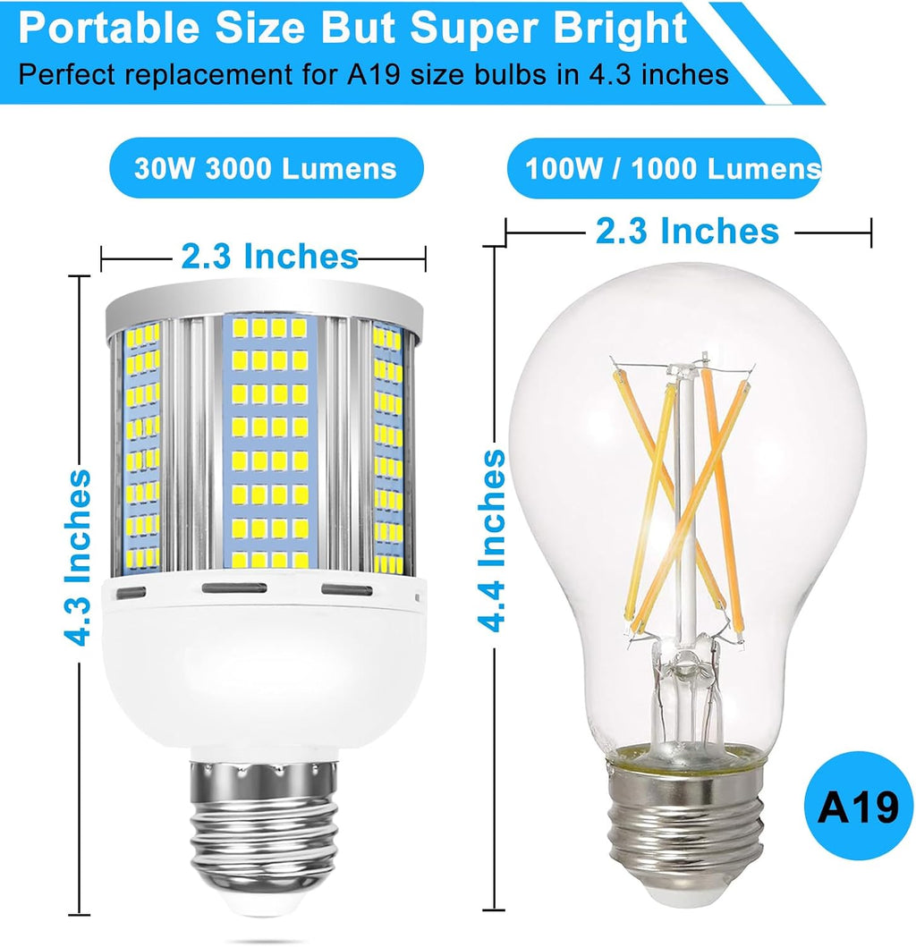 30W LED Corn Light Bulb, 5000K Daylight White, E26/E27 Base, 3000 Lumens