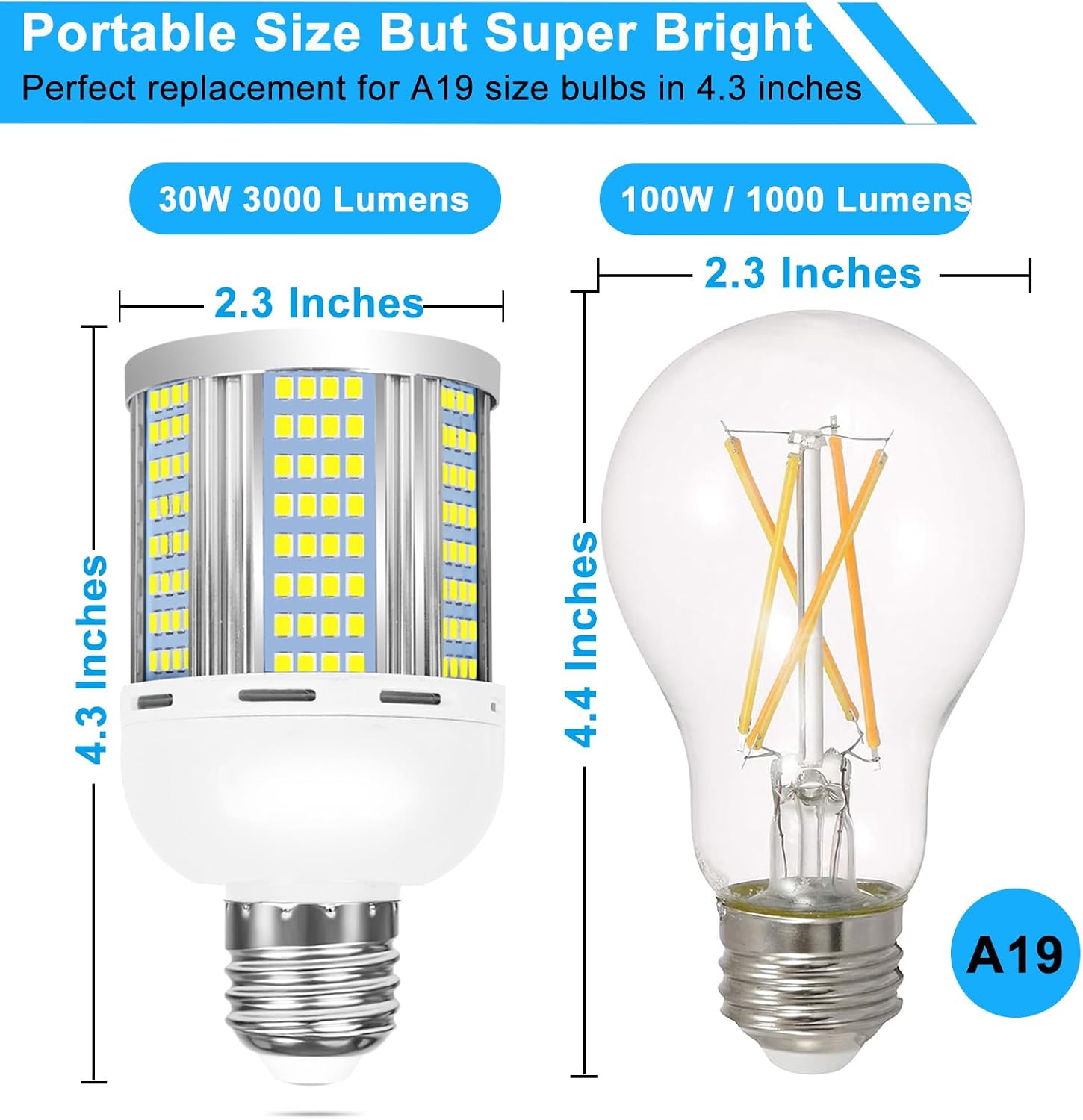 30W LED Corn Light Bulb, 5000K Daylight White, E26/E27 Base, 3000 Lumens