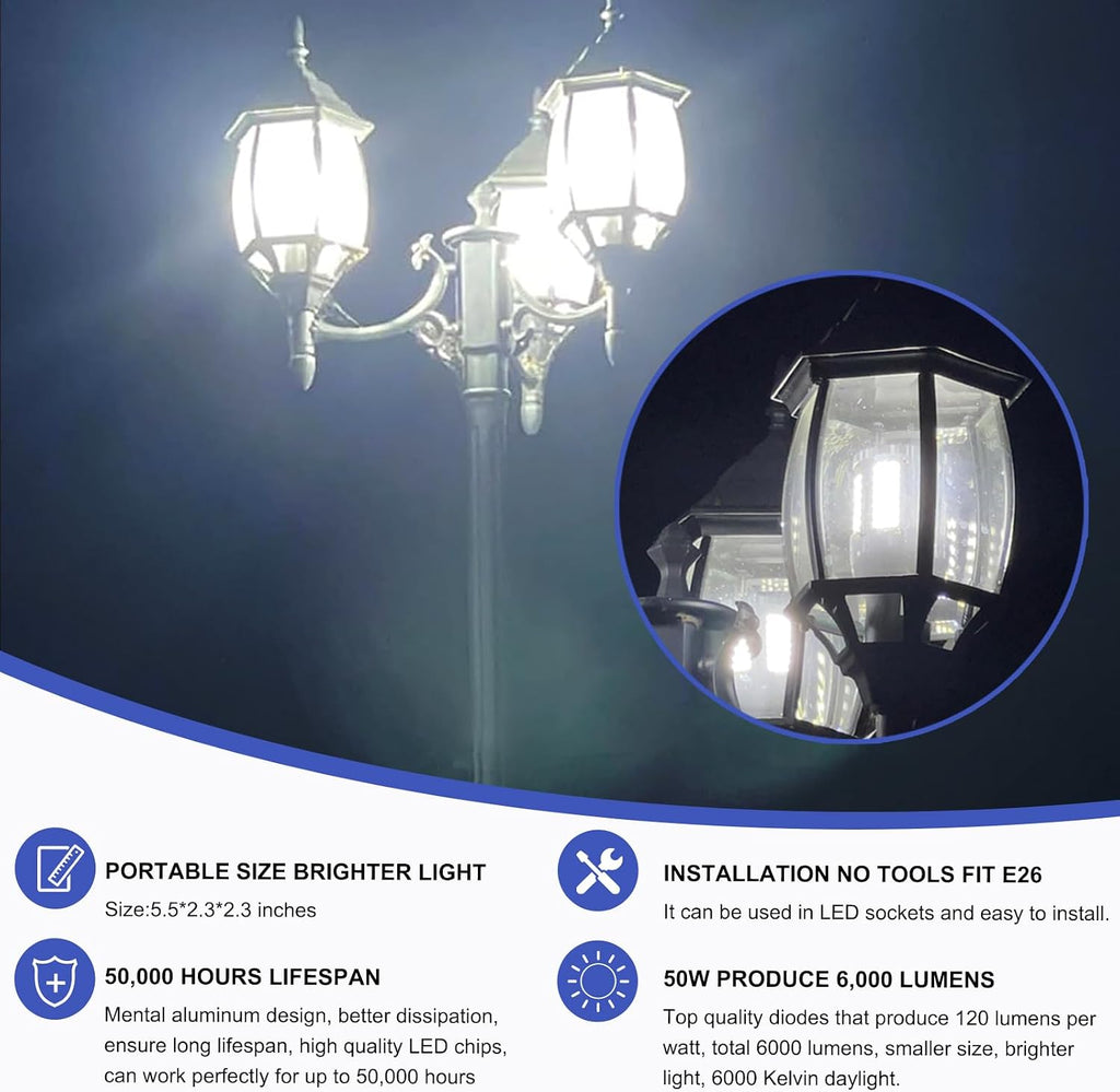 60W LED Corn Bulb, 6000 Lumens 5000K Daylight White, E26 Base
