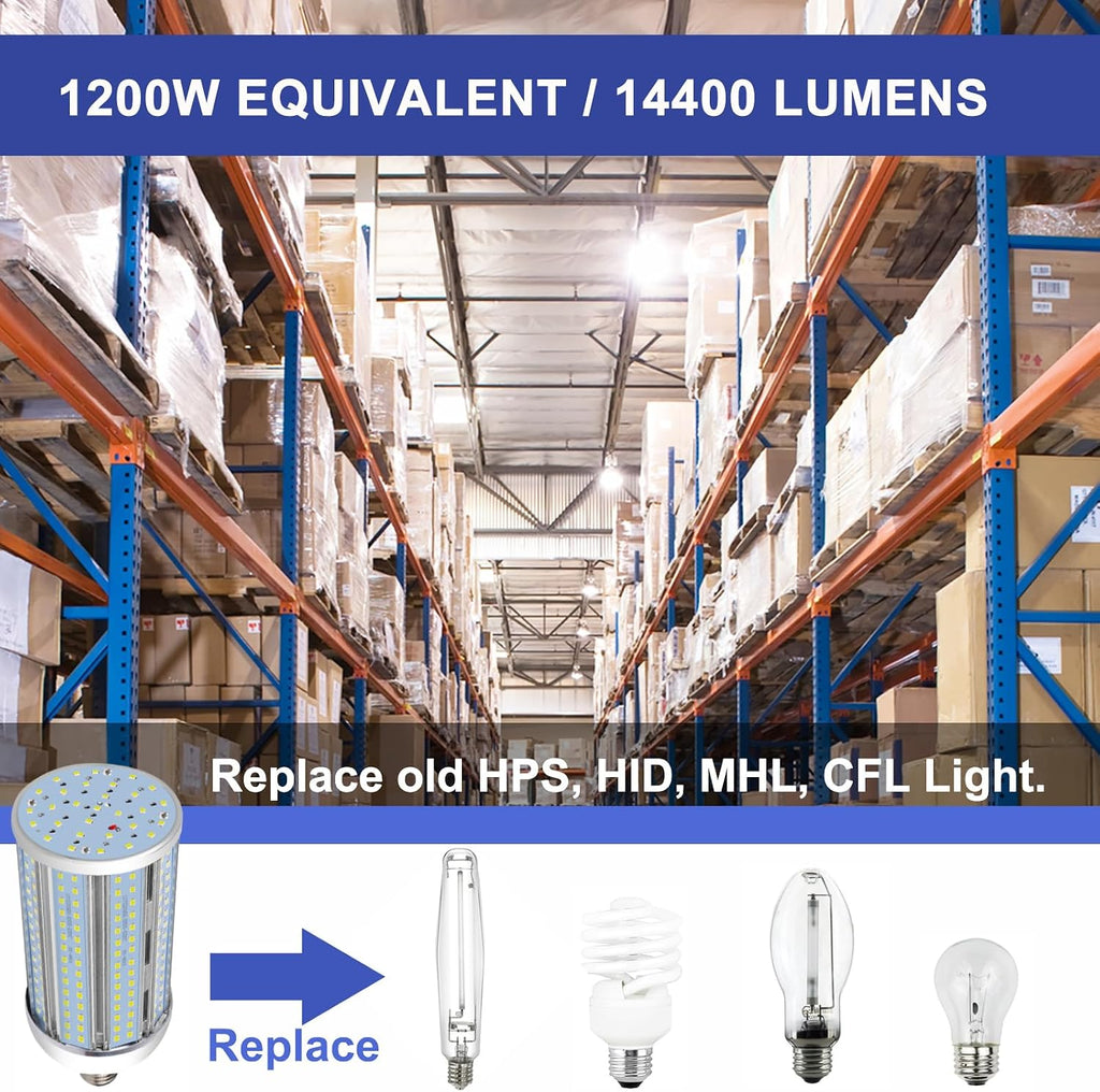 120W LED Corn Bulb, 14400 Lumens 5000K Daylight White, E26/E39 Base