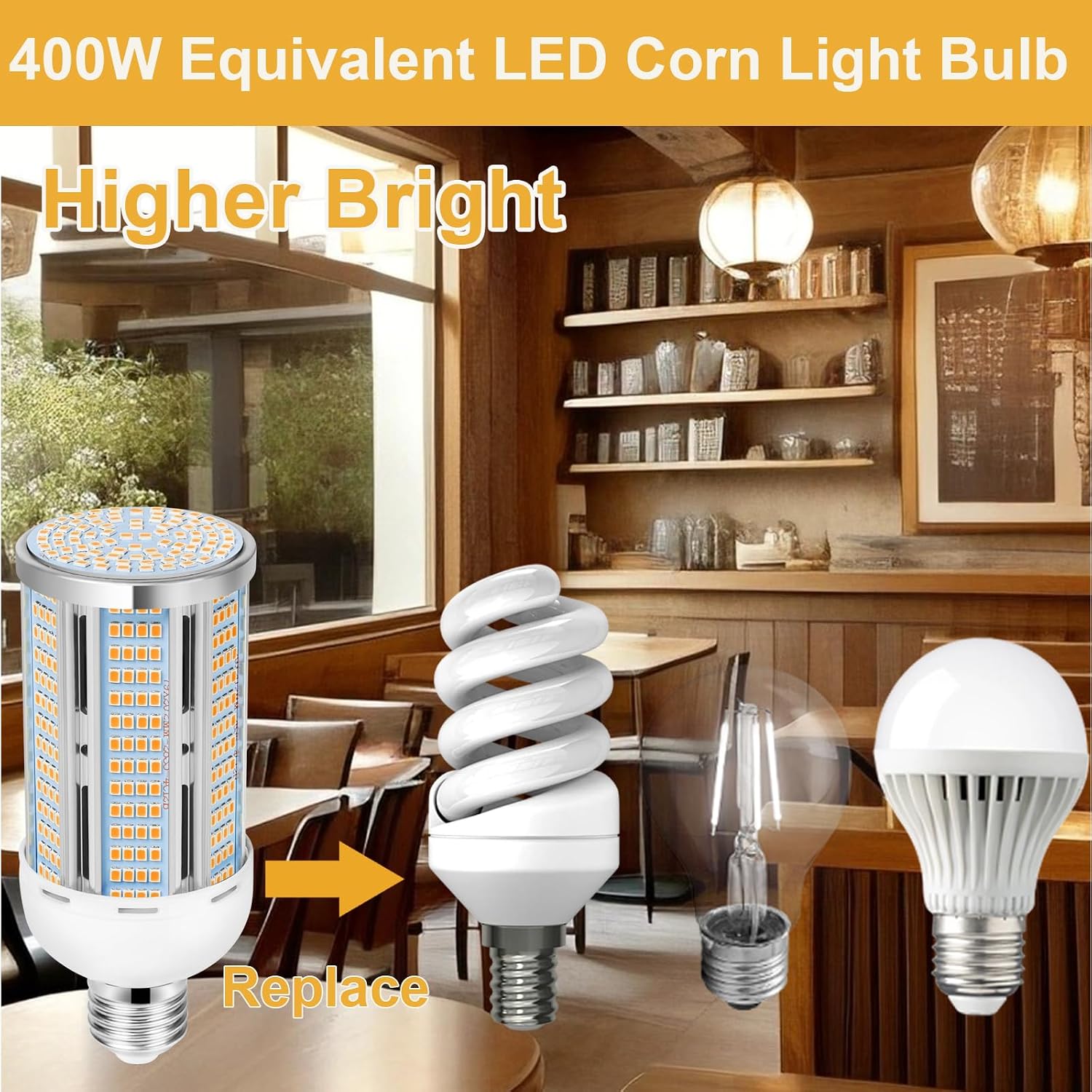 50W LED Corn Light Bulb 6000 Lumen Led Corn Bulb Super Bright 3000K Warm White E26/E27 Base LED Light Bulb for Home Garage Lighting Garage B