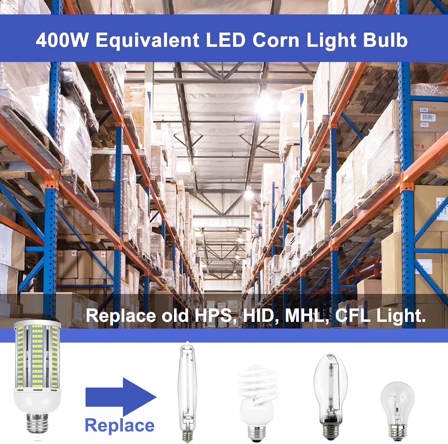 60W LED Corn Bulb, 6000 Lumens 5000K Daylight White, E26 Base