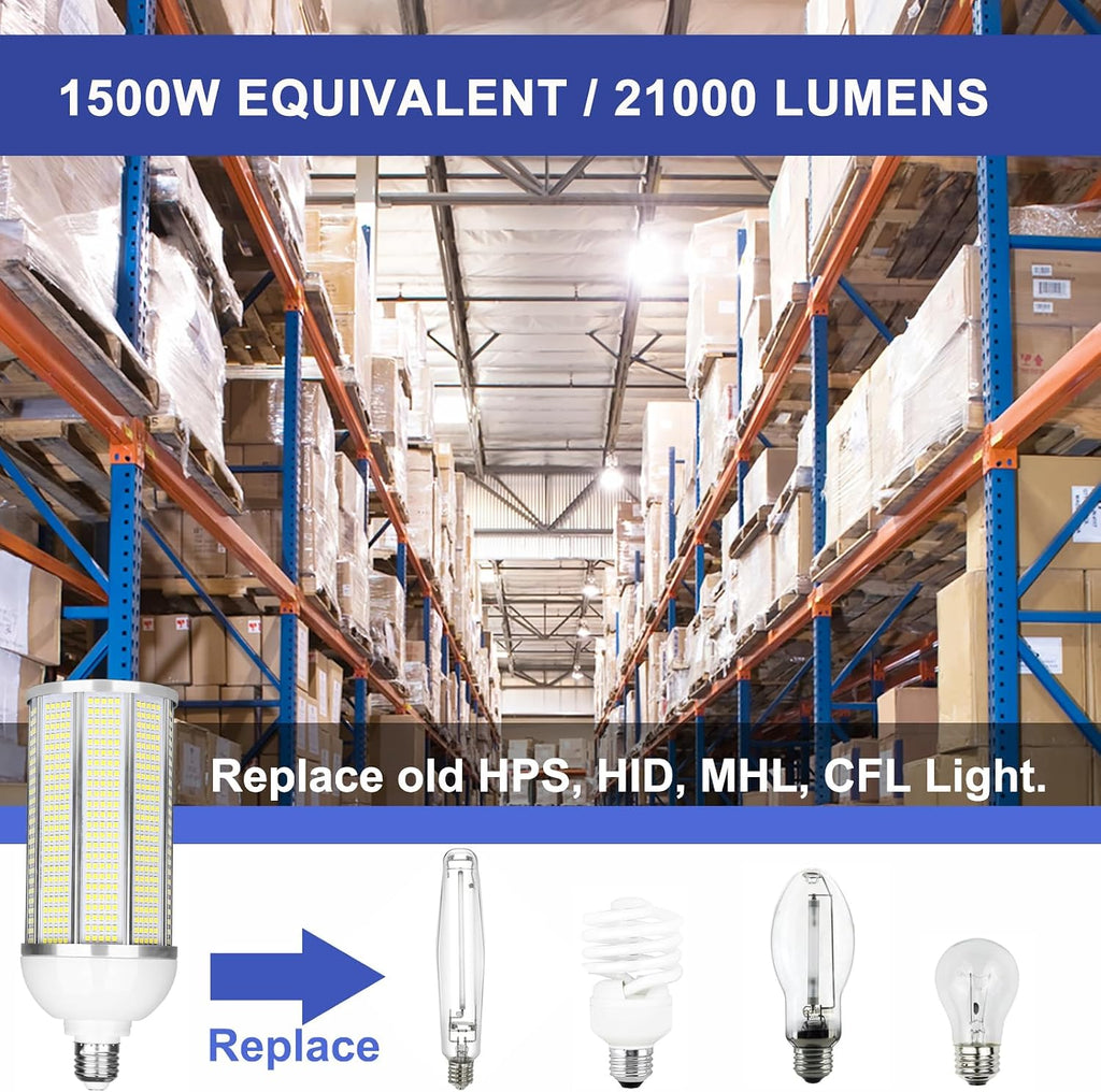 100W LED Corn Bulb, 12000 Lumens 6000K Daylight White, E26/E39 Base