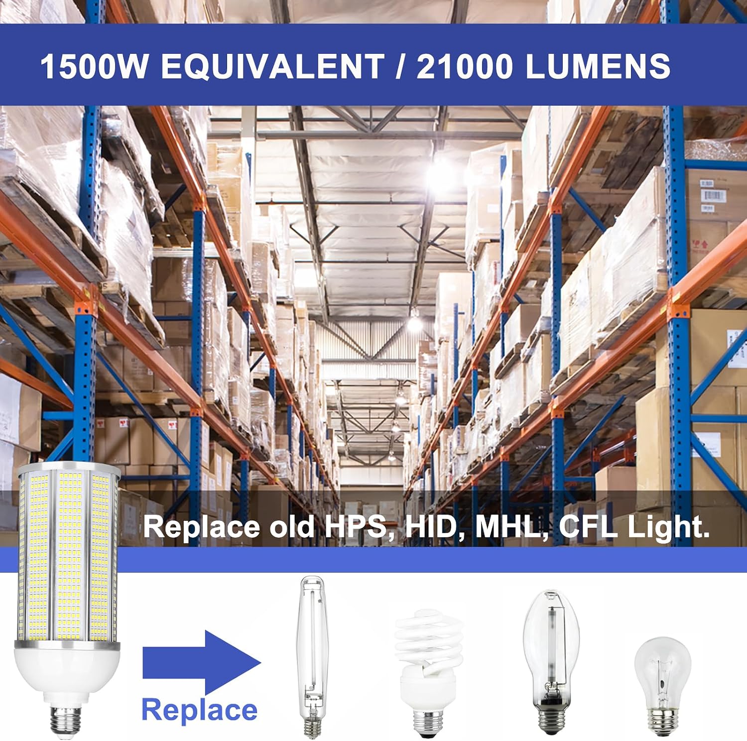 100W LED Corn Bulb, 12000 Lumens 6000K Daylight White, E26/E39 Base